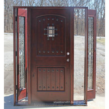 Exterior Knotty Alder Wood Door with Wrought Iron and Side Lite